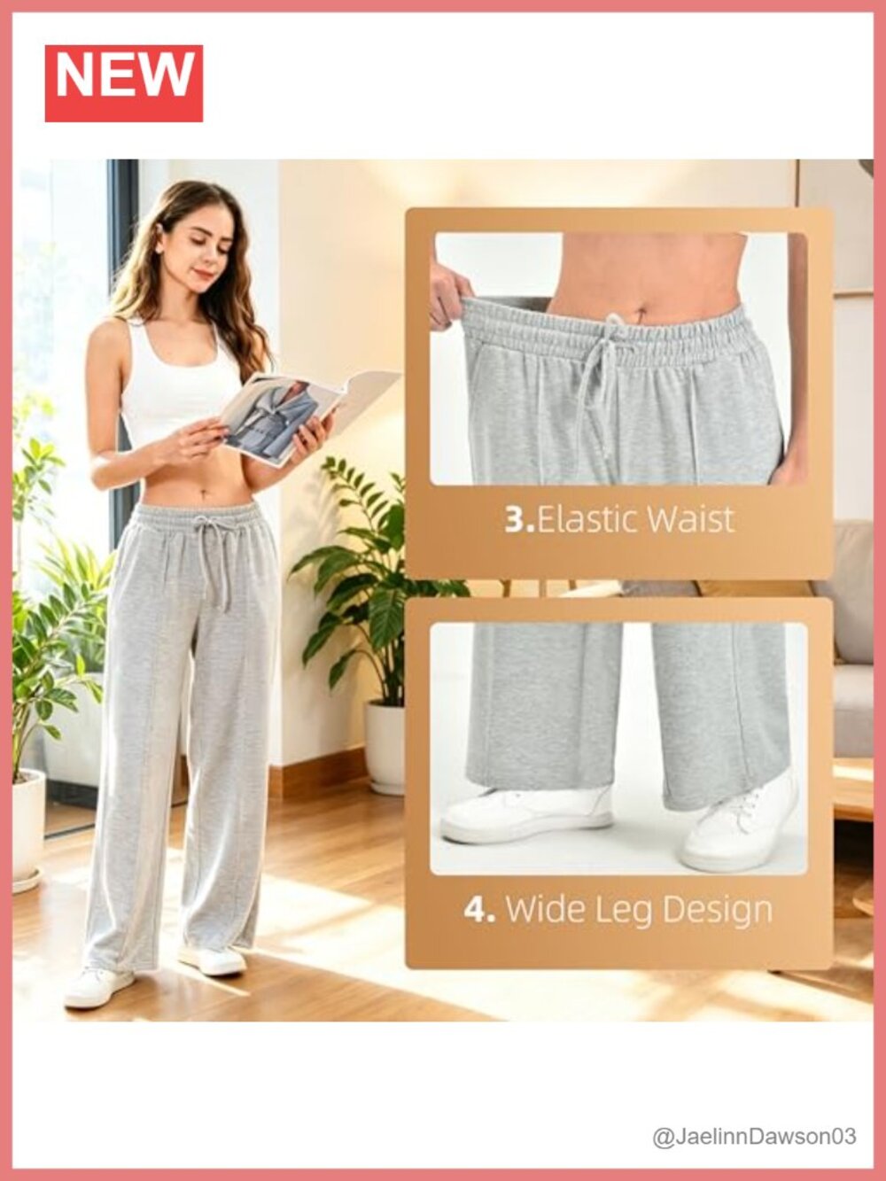 Women's Wide Leg Sweatpants with Pockets High Waisted Baggy Lounge Pants Soft - Picture 3 of 6